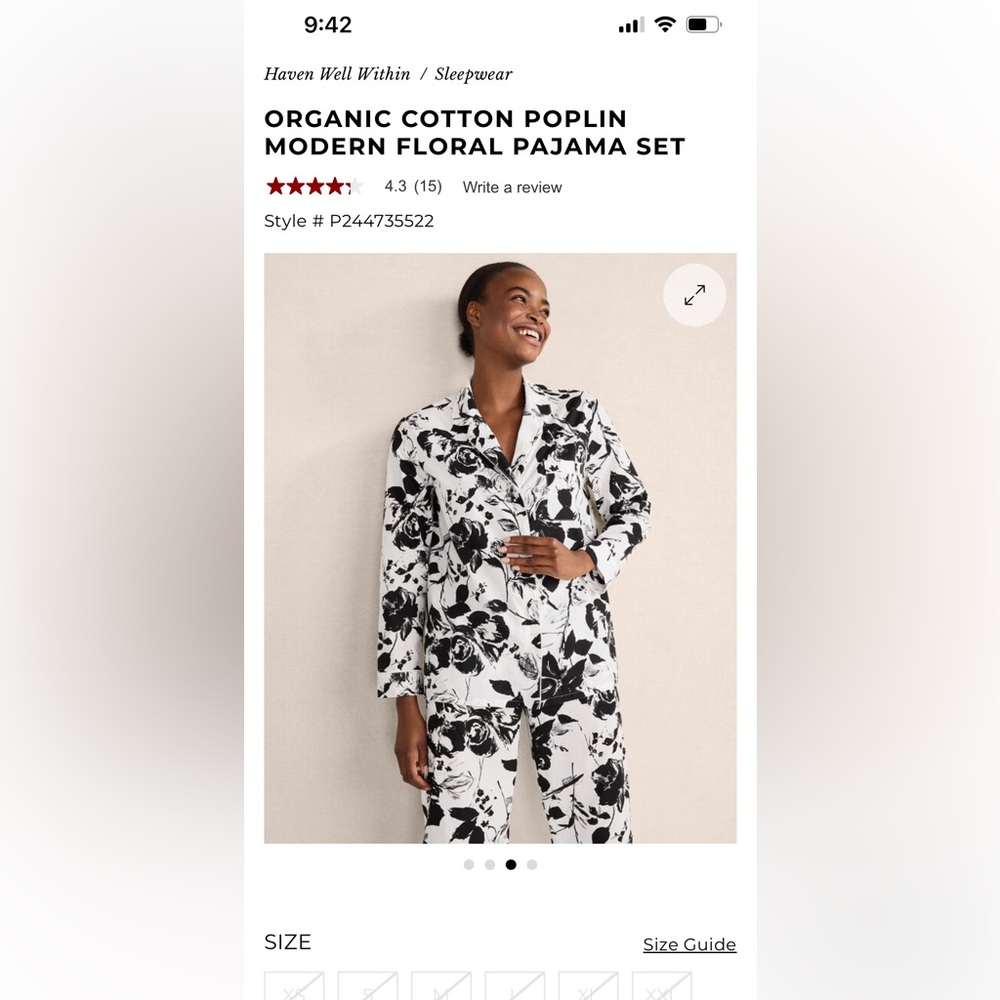 Haven Well Within Organic Cotton Floral Pajama Set Black White XL